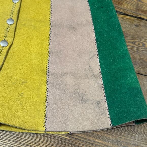 Vintage Suede Skirt Hippy Mod Scooter GoGo Leather 70s Micro Mini Patchwork XS 0 - Picture 11 of 11